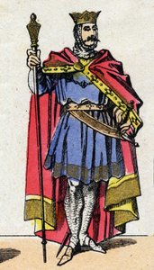 Kapetingische Dynastie: Porträt von Hugo Capet (940-996), König der Franken von 987 bis 996. Epinal-Bild aus dem späten 19. Jahrhundert. Private Sammlung