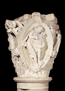 Kapitel, das den dritten Schlüssel des Plainsongs mit einem Lautenspieler darstellt, ca. 1095