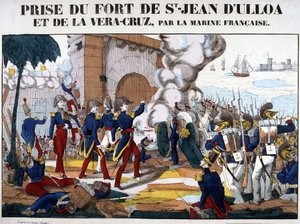 Eroberung des Forts von San Juan de Ulúa und La Vera Cruz in Mexiko im November 1838. Bild von Epinal