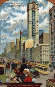 Autoverkehr auf dem Broadway, Hauptstraße von New York (Verkehrsstau auf der Broadway Avenue, Manhattan) 19. Jahrhundert