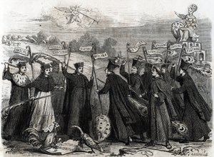 Karikatur über Unigenitus, eine apostolische Konstitution in Form einer päpstlichen Bulle, die 1713 von Papst Clemens XI. verkündet wurde und die letzte Phase der Jansenistenkontroverse in Frankreich einleitete, 1713 von French School