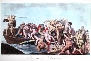 Karikatur, die Napoleon (1769-1821) beim Jüngsten Gericht darstellt, ca. 1815 von French School
