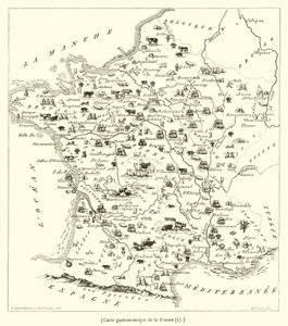 Gastronomische Karte von Frankreich (Gravur)