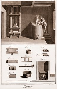 Kartenspielherstellung - „Die große Enzyklopädie, oder Wörterbuch der Wissenschaften, Künste und Berufe“ von Denis Diderot (1713-1784) und Jean d