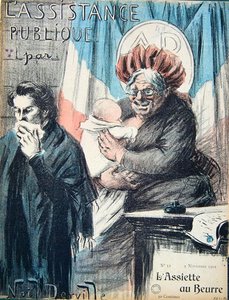 Karikatur, die die Assistance Publique kritisiert, Karikatur aus 
