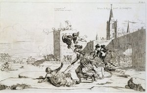 Karikatur von Mademoiselle de Montpensier („Grande Mademoiselle“) „fegt Mazarin und seine Anhänger aus Frankreich“ von French School
