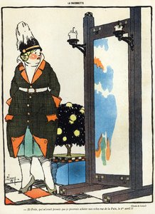 Karikatur einer deutschen Dame, die enttäuscht ist, ihre neuen Kleider nicht in Paris in der Rue de la Paix kaufen zu können, aus der April-Ausgabe von La Baionette, 29. März 1917 von French School