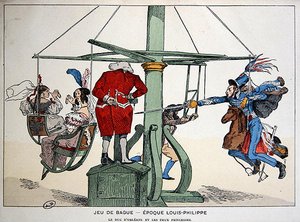 Karikatur, die den Herzog von Orleans und die beiden Prinzessinnen zur Zeit von Louis-Philippe darstellt von French School