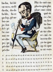 Karikatur in einer preußischen Schlachtschiffuniform. ABC Militär (Alphabet - Abecedarium). Bild von Epinal von French School