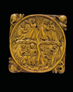 Geschnitzter Spiegelkasten-Deckel, Paris, ca. 1310-20