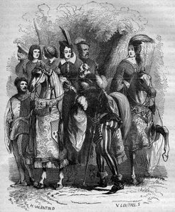 Fall des Turms von Nesle: Prinzessin Margarete von Burgund (1290-1315) und ihre beiden Schwestern (Jeanne und Blanche) wegen Ehebruchs angeklagt. Gravur in „Geschichte der Prostitution und Ausschweifung bei allen Völkern der Welt von der Antike bis zur Geg