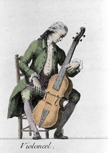 Cellospieler/Cello. Gravur vom Ende des 18. Jahrhunderts von French School