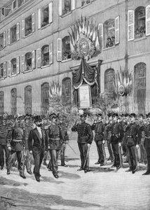 Hundertjahrfeier der École Polytechnique: Sadi Carnot (1837-1894), französischer Präsident, überprüft die Studenten, Paris 1894