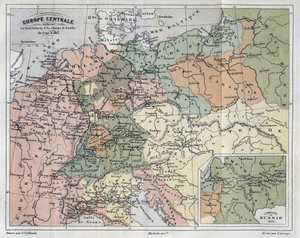 Mitteleuropa zeigt die historischen Stätten und Schlachtfelder von 1792-1813 - Mitteleuropa zeigt historische Stätten und Schlachtfelder von 1792 bis 1813 - Gravur in „Histoire de France“ von Victor Duruy (1811-1894) - 1882