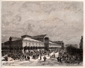Zentralhallen in Paris im 19. Jahrhundert - Gravur in „La France illustrée: géographie, histoire, administration statistique“ von V.A. Malt-Brown. 1884