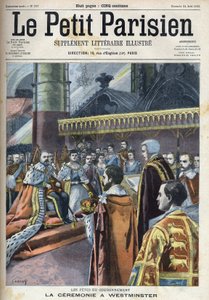 Zeremonie der Krönung in Westminster: König Edward VII. (1841-1910) und Alexandra von Dänemark (1844-1925), in "Le Petit Parisien"