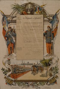 Zertifikat für gutes Benehmen, 37. Infanterieregiment, 1896 von French School
