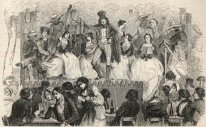 Champs-Elysees - Sänger vor dem Café Morel - Gravur in "Tableau-de-Paris" von Edmond Texier 1852