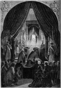 Aufbahrungskapelle bei der Beerdigung von Graf Philippe Antoine Ornano (1784-1863), Marschall des Kaiserreichs. Paris, Invalides