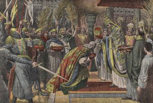 Karl der Große wird von Papst Leo III. gekrönt in Le Pelerin von French School