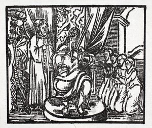 Karl der Große schlägt die Ritter Reynauld, Guichard, Alard und Richardet, Söhne des Herzogs von Aymon, zu Rittern von French School