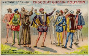 Charles, Herzog von Mayenne, spricht zu Mitgliedern der Katholischen Liga (Chromolithografie) von French School