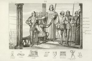 Karl V. von Frankreich bietet Bertrand du Guesclin das Schwert des Konstablers von Frankreich an von French School
