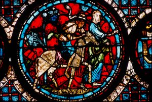 Chartres Kathedrale, Rundes Buntglasfenster des Barmherzigen Samariters