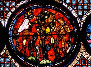 Chartres Kathedrale, Rundes Buntglasfenster des Barmherzigen Samariters