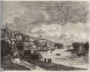 Chateau-Gontier (Chateau Gontier) - Mayenne in der Region Pays de la Loire - Gravur in „La France illustrée: Geographie, Geschichte, statistische Verwaltung“ von V.-A. Malt-Brown. 1884 von French School