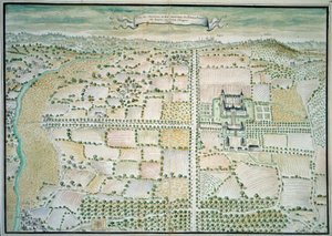 Schlösser der Loire: Ansicht des Schlosses von Plessis Bourre Aquarell der französischen Schule. 1699 Paris, B.N.