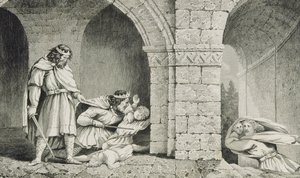 Childebert I. (ca. 498-588) beim Mord an den Erben seiner Brüder, aus 