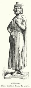 Childebert, bemalte Statue im Louvre-Museum (Gravur) von French School