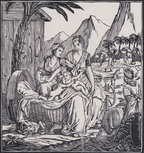 Kindheit von Paul und Virginie, Szene aus dem Roman Paul et Virginie des französischen Autors Jacques-Henri Bernardin de Saint-Pierre