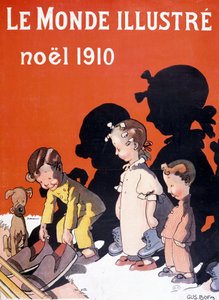 Kinder legen ihre Schuhe vor dem Kamin für den Weihnachtsmann ab - in „Le Monde Illustré“