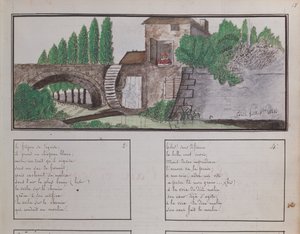 Kinderskizze einer Wassermühle, 1820 von French School