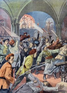Chinesische Christen von den Boxern in Mukden massakriert, aus Le Petit Journal, August 1900 von French School