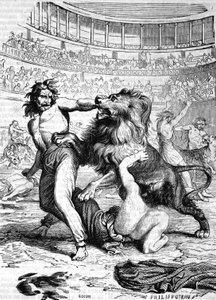 Christen, die wilden Tieren im Amphitheater von Lyon ausgesetzt sind - in „Histoire de France“ von L.-P. Anquetil