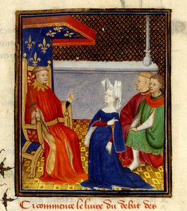 Christine spricht zu Louis d’Orléans, MS Harley 4431, f.58v, Frankreich, ca. 1410-14 von French School