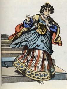 Aschenputtel flieht vom Ball und verliert ihren Glasschuh. Illustration aus Charles Perraults Märchen „Aschenputtel oder Der kleine Glasschuh“ von French School