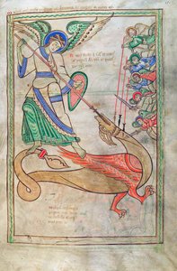 Der heilige Michael kämpft gegen den Drachen, aus Liber Floridus von Lambert de Saint-Omer, ca. 1120