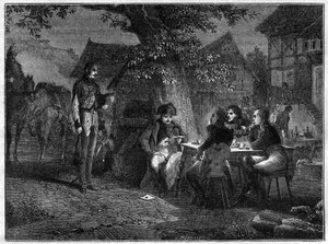 Kaltblütigkeit Napoleons beim Erfahren der unglücklichen Schlacht von Dennewitz (Deutschland) am 8. September von French School