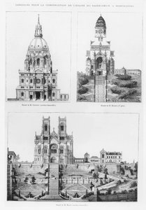 Wettbewerb für den Bau der Basilika Sacré-Coeur in Montmartre, Entwürfe von Monsieur Crépin, Monsieur Moyaux und Monsieur Magne, 1875