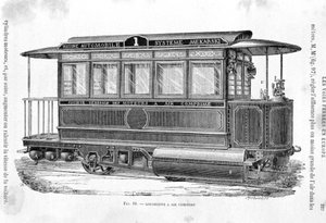 Druckluft-Straßenbahn-Lokomotive - in „Die neuen Eroberungen der Wissenschaft“ von Louis Figuier von French School