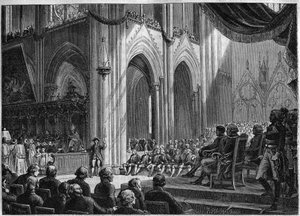 Konkordat von 1801 - Wiedereinführung der katholischen Riten, Ostern, 8. April 1802 Notre-Dame von Paris - Offizielle Wiederherstellung der Kulte in Anwesenheit von Bonaparte: Te Deum in Notre Dame
