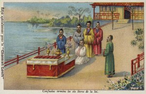 Konfuzius vollendet die Sechs Bücher des Gesetzes, China von French School