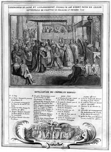 Weihe und Krönung von Henri IV (1553-1610) in der Kathedrale von Chartres am 27. Januar 1594, Ende des 16. Jahrhunderts von French School