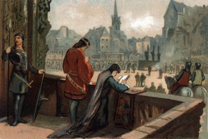 Constance neben ihrem Ehemann Robert II. der Fromme, König von Frankreich (996-1031), beobachtet die Qual der auf dem Place de Grève in Paris (heute Place de l