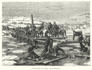 Bau der Brücken über die Beresina (Gravur) von French School