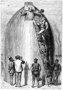 Bau einer Rakete, Illustration aus Von der Erde zum Mond von Jules Verne (1828-1905) Paris, Hetzel, veröffentlicht 1865
